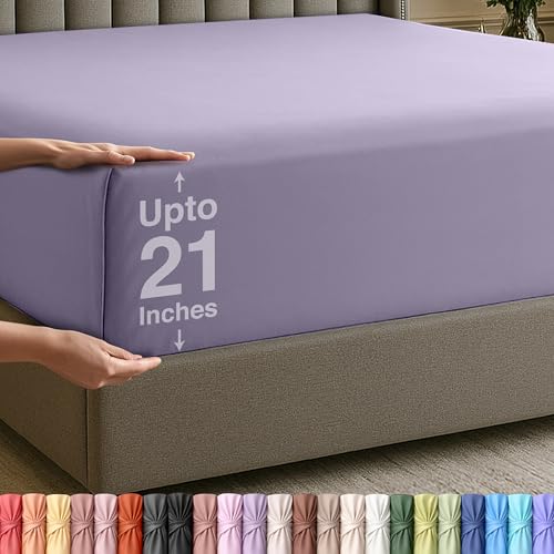 Image of Utopia Bedding Extra Deep Pocket King Fitted Sheet, Fits up to 21 Inch Mattress - Hotel Luxury, Soft, Breathable and Comfy - Shrinkage and Fade Resistant - Easy Care (Lavender)
