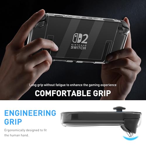 Image of RHOTALL Slim Clear Case for Nintendo Switch 2 2025, Hard PC Crystal Protective Dockable Transparent Shell Cover with Tempered Glass Screen Protector for Switch 2 7.9 Inch, 4 Thumb Caps