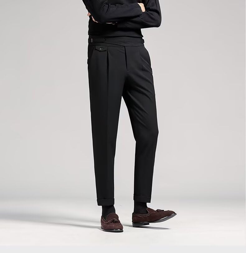 Men’s Linen Casual Dress Pants Pleat Front Work Business Suit Pants Regular Fit Trouser Elastic Waist Slacks3