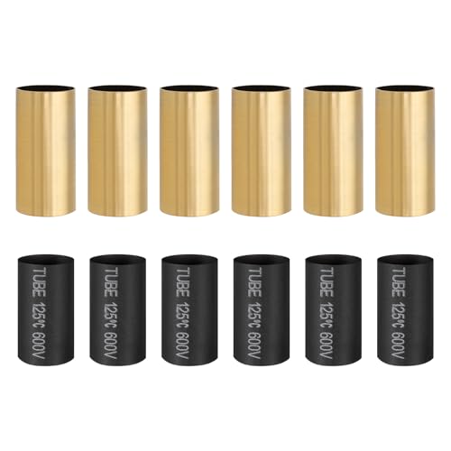 PATIKIL 2" Tall Candle Covers Sleeves, 6Pcs Metal E12 Chandelier Socket Sleeves with Insulation Heat Shrinkable Flame Retardant Tube Bulb Light Base Holder for Lamps, Golden
