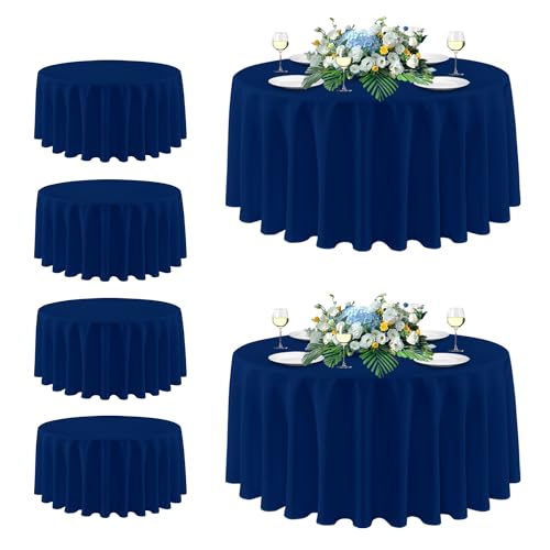 Image of sancua Round Tablecloth 108 Inch Diameter, 6 Pack - Circle Polyester Fabric Table Cloth for Wedding Party Reception Banquet Birthday, Washable Formal Table Cover (Fit 42-96 Inch Tables), Navy Blue