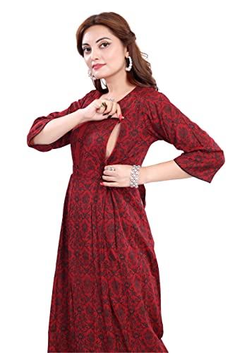 Image of B2F Women's Cotton Rayon A-Line Feeding Kurta Maternity Kurta, Feeding Kurti with Zip