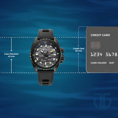 Image of Titan Zero Hour Diver's 200m Analog with Black Dial Black FKM Strap Watch for Men - 10068NP01