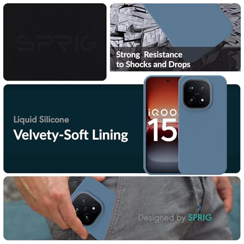 Image of SPRIG Compatible with IQOO 15 5G SilkTone Back Cover Drop Tested Shock Proof Silicone Mobile Case for Men, Women, Boys and Girls with Camera Protection (Denim Blue)