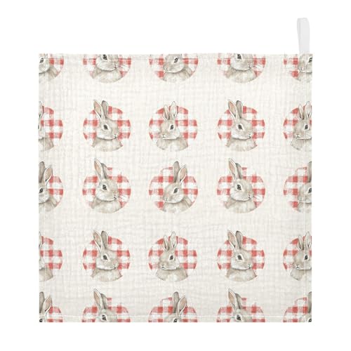vvfelixl Vintage Red Gingham Rabbit Baby Burp Cloths Baby Muslin Washcloths for Boys Girls Cotton Babys Face Towel for Newborn Infants Soft and Absorbent 11.8 X 11.8 in, 5 Pack