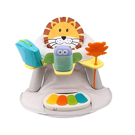 Maxibaby Cadeira de Atividades Funny 360° com Piano Musical Leão, 2 em 1, Base giratória, Brinquedos Interativos com Luzes e Som (Até 18kgs), Multicolorido