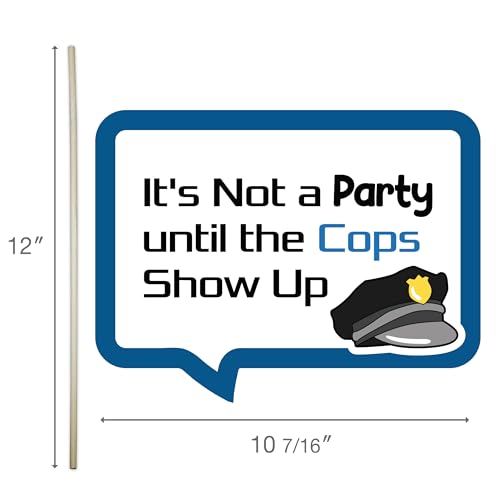 Police Party Photo Booth Kit - Police Academy Graduation Party Decorations - Selfie Props with Sticks - 10pcs