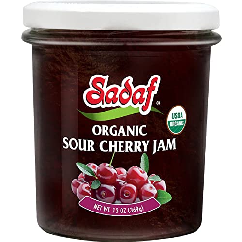 Sadaf Organic Sour Cherry Jam - Jelly Made From Organic Sour Cherries - Organic Jam Morello Cherries Spread - Fruit Spread Of Sour Cherry Jam Organic -13 Oz #TOP8