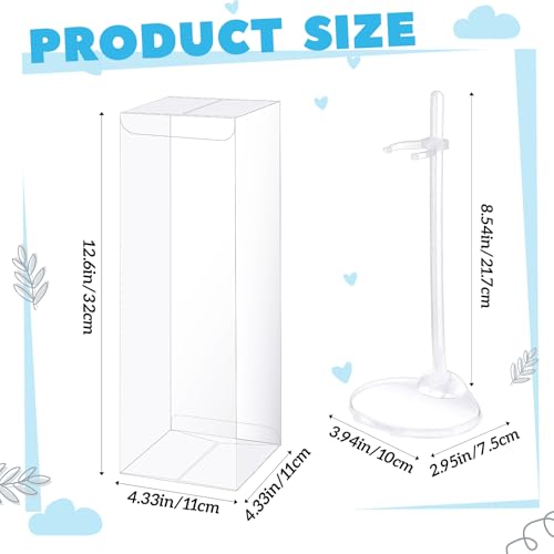 Image of Briwooody 10 Sets transparent adjustable Doll Stands display holder with Gift Boxes Action Figure Stands for 9 to 12 Inch Adjustable Waist Clip for Home Shop Birthday Party Favor (Transparent)