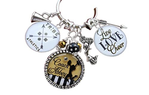 Personalized Cheer Coach Team Keychain gift customized with your mascot logo and choice of colors and charm