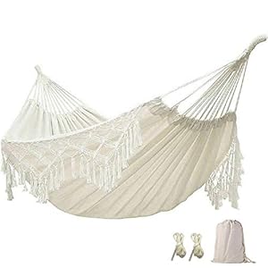 Hammock,Boho Hammock Large Double Deluxe Hammock Swing Bed with Carry Bag for Outdoor & Wedding Party Decor, White (94.5)