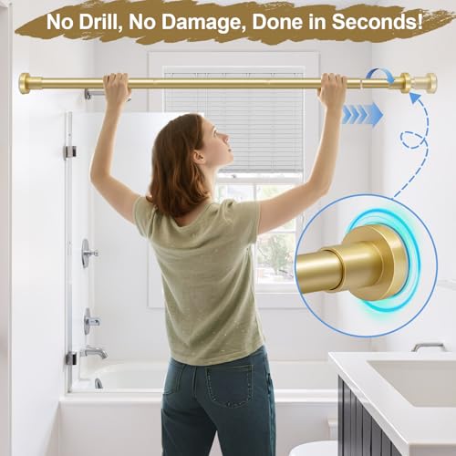 YNL Gold Shower Curtain Rod 32-64 Inch(2.7-5.33ft), Non-Slip, Never Rust, Stainless Steel No Drill Spring Tension Shower Rod, Adjustable Curtain Rod for Small Window Doorway Closet by YNL - Image 4