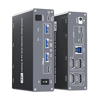 4K USB Type-C Docking KVM Switch Laptop& Desktop 2 Monitors 2 Computers USB-C & Dual HDMI 4K@60Hz Dual Monitor KVM Switches for MAC & PC, PD 100W Charging, with Type-C 3.1 Gen 2 Cable & Wired Remote
