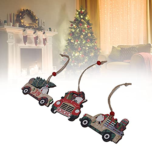Enfeite de árvore de Natal Sunicon, 3 peças de enfeites de caminhão de Natal de madeira, artesanato