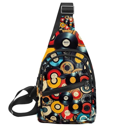 Mochila cruzada con discos de vinilo para evitar incómodas mochilas pesadas