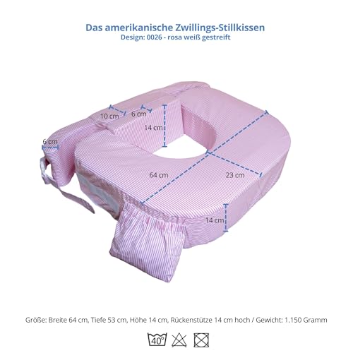 0026 - My Brest Friend & baby wild - amerikanisches Zwillings-Stillkissen, Design: rosa weiss gestreift