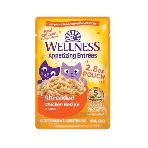 Image of Wellness Appetizing Entrees Shredded Adult Wet Cat Food, Natural, Protein Rich, Grain Free, Chicken Recipe, 2.8 oz, Pack of 8 Pouches
