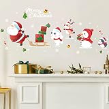 GGBOY Christmas Wall Decals, Santa Claus Christmas Wall Stickers Removable, Xmas Snowman Christmas V