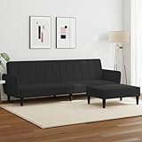 KTHLBRH Schlafsofa 2-Sitzer mit Fußhocker Schwarz Samt Schlafsofa mit Fußhocker, verstellbare Rückenlehne, Samtbezug für Komfort und Stabilität