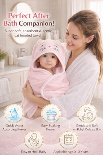 Image of First Kick Ultra Soft Hooded Baby Bath Towel, Premium Absorbent Quick Dry Newborn Towel, Gentle on Skin, Infant Bath Towel for 0-2 Years, Baby Boys & Girls, Large Size