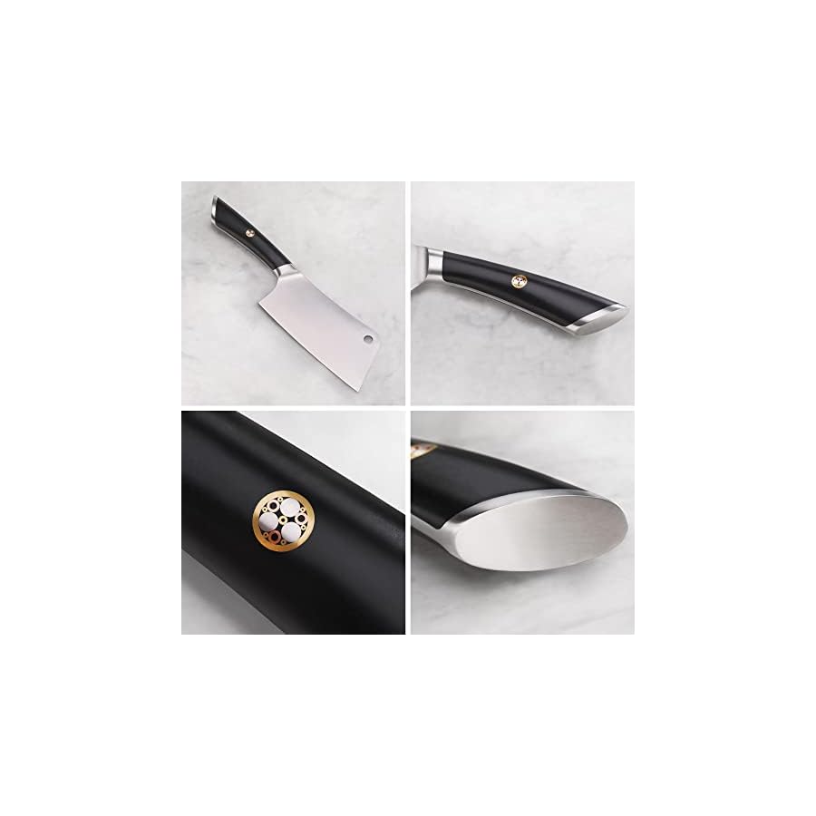 Cangshan ELBERT Series German Steel Forged Cleaver Knife Block Sets, Acacia (3-Piece, Black)