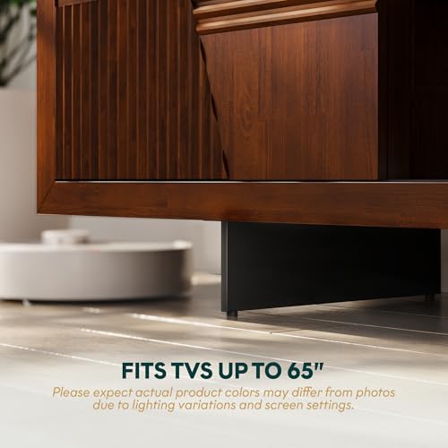Image of Trapeze TV Stand for Living Room - Wooden Media Console with Storage, Metal Legs, Large Walnut TV Stand for Stylish Home Entertainment Setup