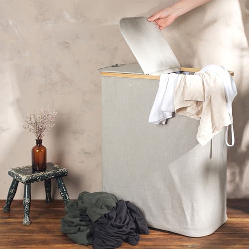 Salter LASAL30292EU7 100L Dual Laundry Hamper – Large Washing Basket with Removable Bags to Separate Laundry, Laundry Bin with Lid, Carry Handles, Easy Manoeuvrability, 54 x 33 x 65cm, Warm Harmony - Image 5
