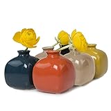 CHIVE Inkwell Set of 6, Ceramic Flower Vase, Small Bud Vase for Roses (Blue, Orange, Tan x 2, Yellow, Black)