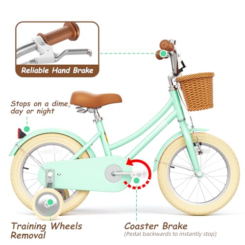 Image of 67i Girls Bike with Training Wheels 12 /14 /16 /20 Inch, Toddler Girl Bicycle for Ages 3-12, Bicicleta para Ninas with Basket, Bell, Adjustable Seat & Handlebar, Padded Seat, Chain Guard