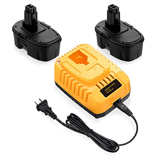Powerextra 2Pack DC9096 Replacement Battery Compatible with Dewalt 18V XRP DC9099 DC9098 DW9099 DW9098 18Volt Batteries + DC9310 Charger for Dewalt 7.2-18V Ni-Cad Ni-Mh 18V Battery Charger