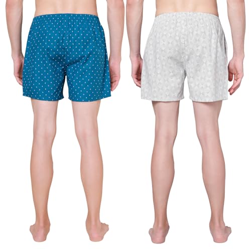 Image of Urban Scottish Men's Pack of 2 Cotton Printed Boxers with Side Pockets