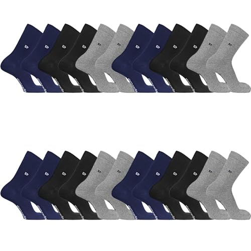 Pierre Cardin Strumpor i kammad bomull för män - set med 12 - höga strumpor för herr, svart, grå och blå, storlek 40/46, V-formad, 40/46 EU