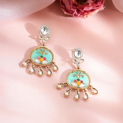 Image of Rubans Long Dangler Earrings Kundan & Pearl Ethnic Jewellery Gift for Women & Girls