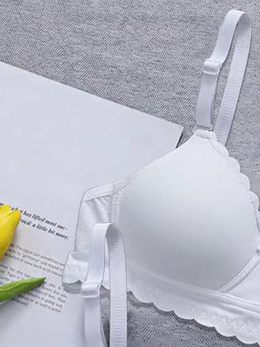 WDIRARA Girl's 2 Pieces Contrast Lace Scallop Trim Bow Bra Set Bralettes Set Underwear3