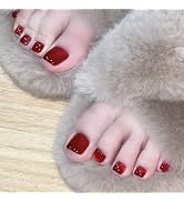 Tyuimhx Wine Red Cat Eye Press on Toenails Square Fake Toe Nail Solid Red False Toenails With Gli...