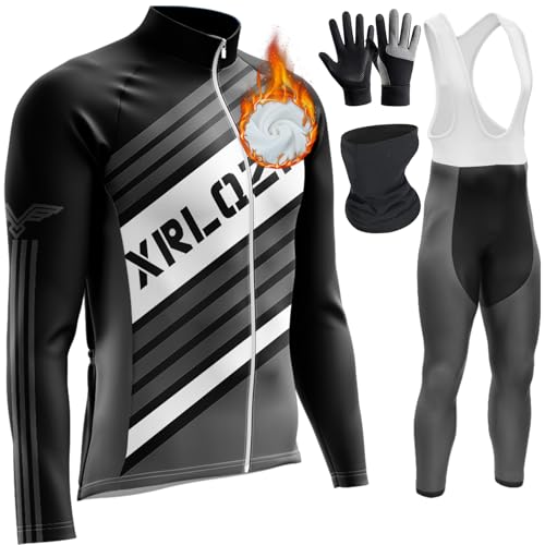 Tenue cyclisme homme hiver en polaire maillot VTT manche longue et pantalon à bretelle