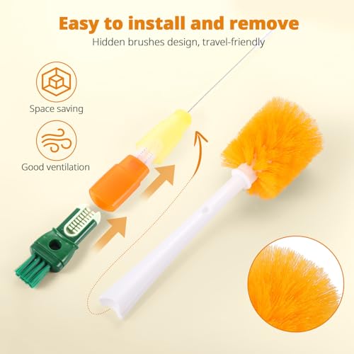 Image of OUTXE 5 Pack Bottle Brush Set, 5-in-1 Multifunctional Water Bottle Cleaning Brush 2 Pack, with Nipple Brush, Detail Brush for Cup Lid Gap, 12 inch 10 inch 8 inch Straw Brush for Stanley Yeti