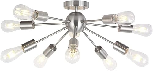 BONLICHT Candelabro Sputnik de 10 luces de níquel cepillado empotrado lámpara de techo moderna iluminación colgante para cocina, sala de estar,