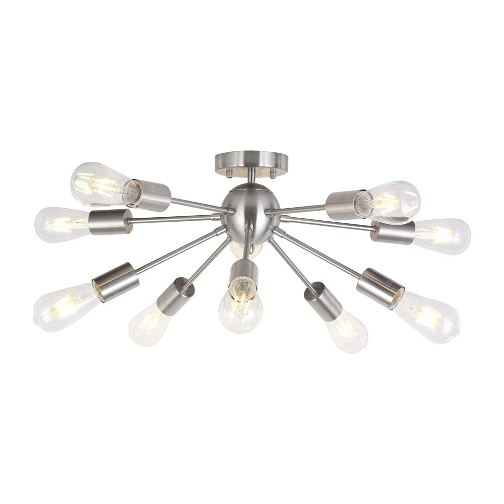 BONLICHT Sputnik żyrandol ze szczotkowanego niklu, montaż podtynkowy, lampa sufitowa, nowoczesna lampa wisząca do kuchni, salonu, jadalni, łóżka, korytarza, 10 lampek