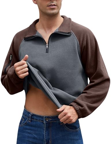 COZYPOIN Men's Quarter Zip Pullover Polar Fleece Sweater Raglan Sleeve Half Zip Mock Neck Midweight Colorblock Sweatshirt