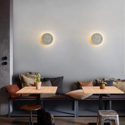 Image of Round Wall Sconce Light,Modern Warm Light for Living Room,Led White Cement Wall Lamp Hardwired,Minimalist Flat Wall Mount Light ,Indoor Sconces Lighting for Bedroom,Hallway,Hotel,8w 3000k Wall Decor