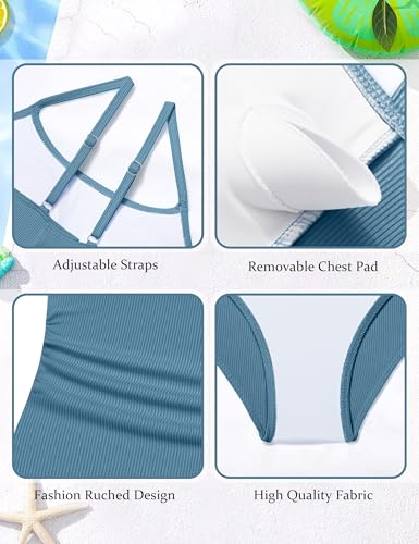 Image of Qaoerde Girls Swimsuit One Piece Swimsuits Cutout Ruched Bathing Suits Adjustable Straps Tie Girls' Swimwear 9-16Y