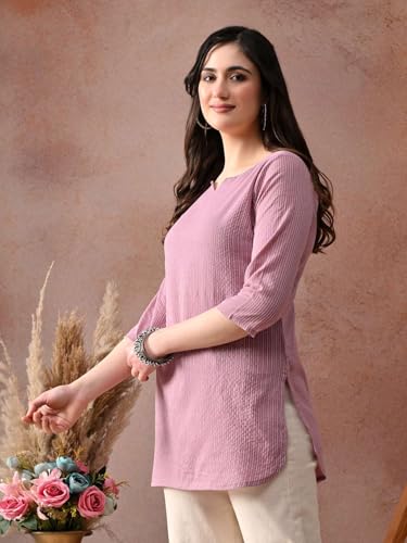 Image of Amazon Brand - Tavasya Women Pure Cotton Katha Plain Short Regular Fit Kurti |Short Top| Solid Casual Tunic