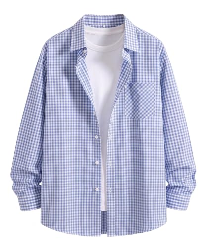 Image of Afflatus Men's Classic Gingham Check Slim Fit Button-Down Dress Shirt for Man | Long Sleeve Cotton Casual Formal Wear | Plaid Checkered Shirt for Men | Business Casual Office Wear