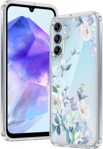 Image of Elzzi Clear Transparent Flower Cover for Samsung A56 5g / A36 5g Case Shockproof Floral Design Camera Protection Shockproof PC+TPU Transparent Flower Cover for Girls & Women (Blue)
