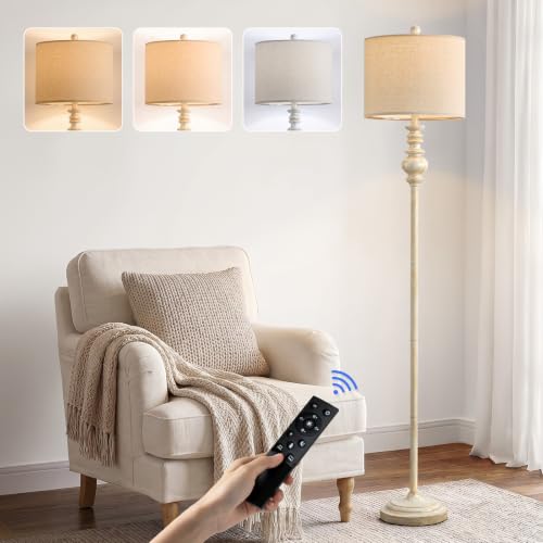 Image of BOBOMOMO 64.25 inch Farmhouse Floor Lamp with Remote, Dimmable Floor Lamp with Adjustable Color Temperatures, Antique White Floor Lamp with Gold Accents for Living Room Corner, Bedroom, 9W Bulb Included