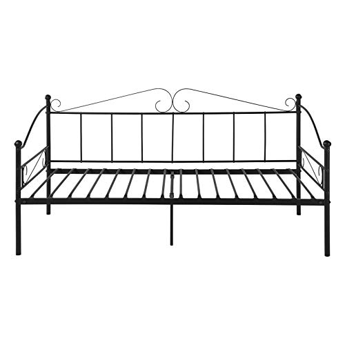 EGGREE Cadre de Lit Banquette en Métal, Lit Simple Canapé-Lit en Fer Forgé pour Enfants Adults, 90 x 190cm - Noir