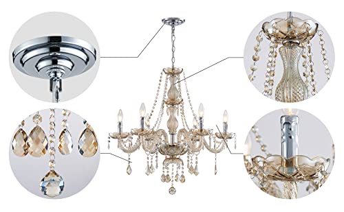 Saint Mossi 6 Light Chandelier Modern K9 Crystal Chandelier Lighting, Champagne Crystal Ceiling Light Fixture Pendant Lamp for Dining Room Bathroom Bedroom Livingroom