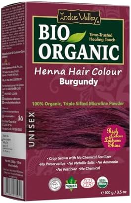 Indus Valley Bio Organic Natural Henna Hair Color Burgundy 100gm| 100% Gray Hair Coverage And Long Lasting Hair Dye | Vegan and Cruelty-Free