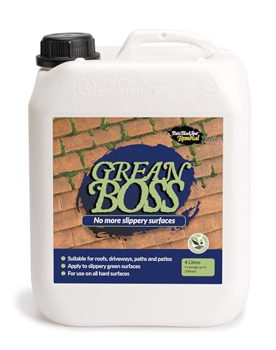 Grean Boss, Remover - Green Control, Make Slippery Hard Surfaces Safe - Paths, Driveways, Patios, Roofs, Stonework or Artificial Lawn - Wet or Dry - 4 litres